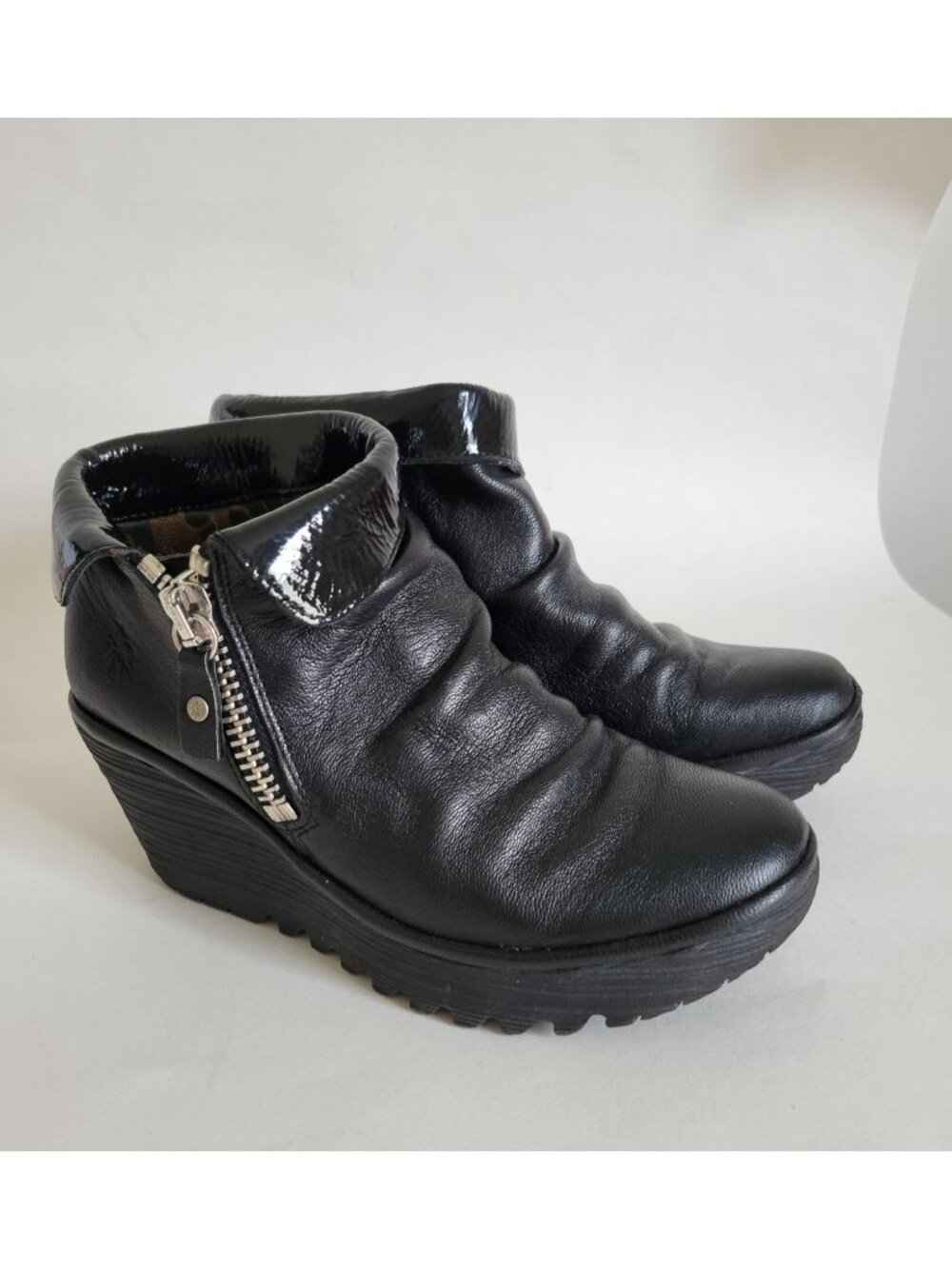 Fly London Yoxi Leather Wedge black Ankle Boot size 37 Platform Comfort Punk